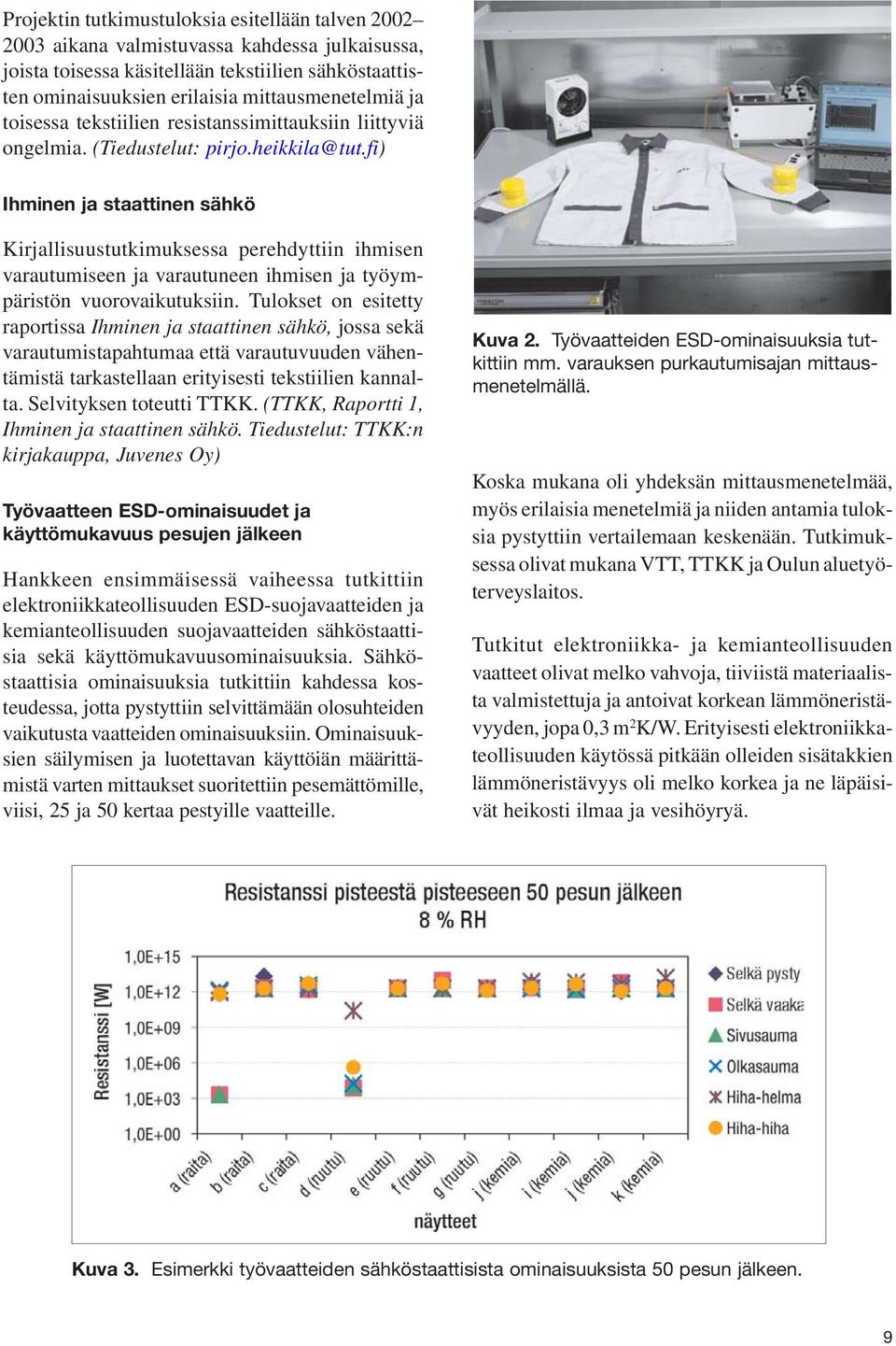 fi) Ihminen ja staattinen sähkö Kirjallisuustutkimuksessa perehdyttiin ihmisen varautumiseen ja varautuneen ihmisen ja työympäristön vuorovaikutuksiin.