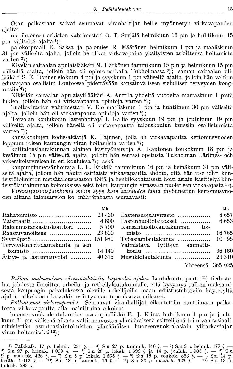 Määtänen helmikuun 1 p:n ja maaliskuun 31 p:n väliseltä ajalta, jolloin he olivat virkavapaina yksityisten asioittensa hoitamista varten 2 ); Kivelän sairaalan apulaislääkäri M.