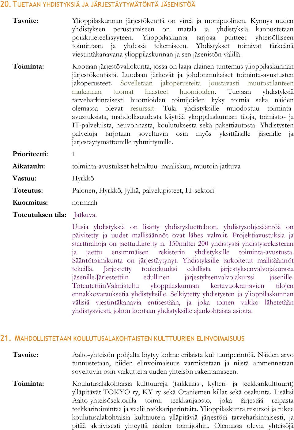 Yhdistykset toimivat tärkeänä viestintäkanavana ylioppilaskunnan ja sen jäsenistön välillä. Kootaan järjestövaliokunta, jossa on laaja-alainen tuntemus ylioppilaskunnan järjestökentästä.