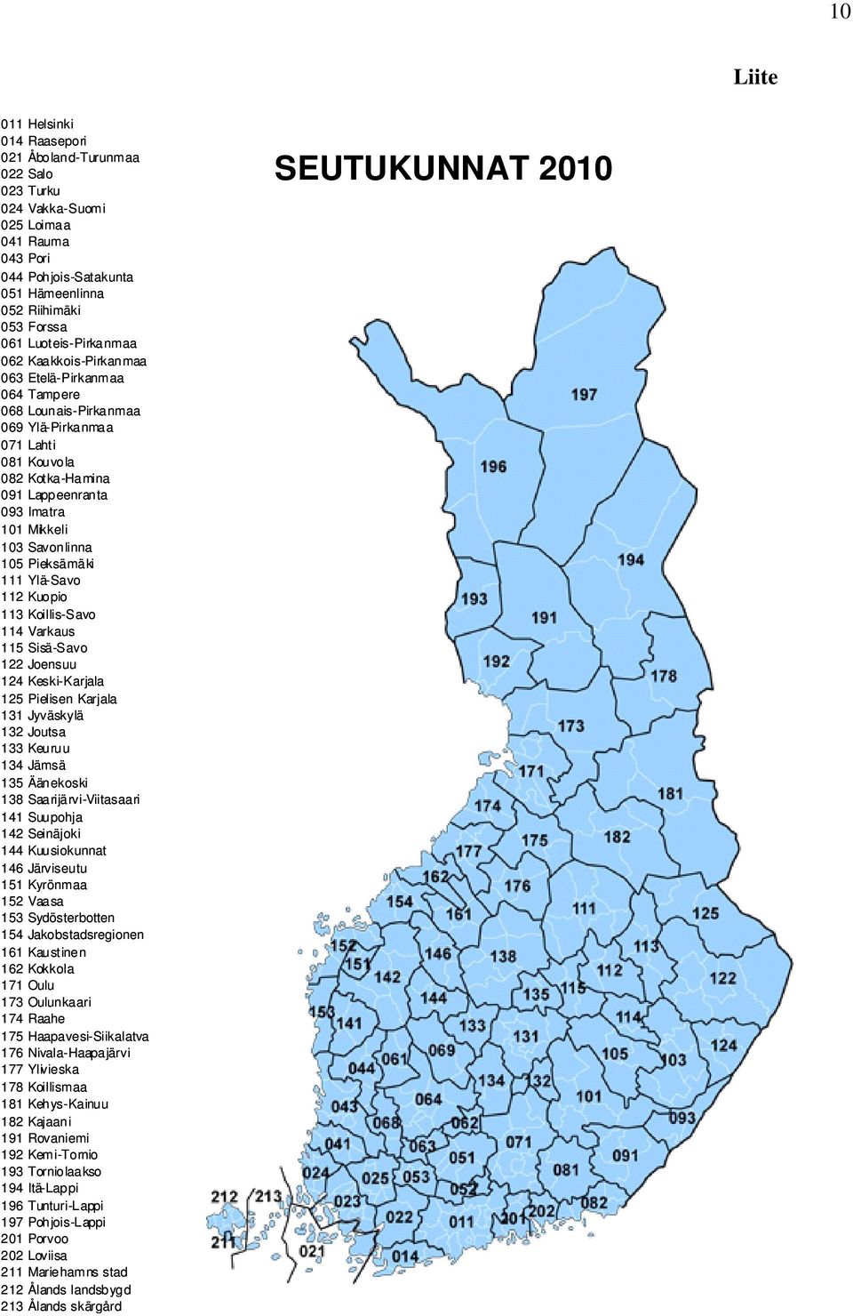 Savonlinna 105 Pieksämäki 111 Ylä-Savo 112 Kuopio 113 Koillis-Savo 114 Varkaus 115 Sisä-Savo 122 Joensuu 124 Keski-Karjala 125 Pielisen Karjala 131 Jyväskylä 132 Joutsa 133 Keuruu 134 Jämsä 135