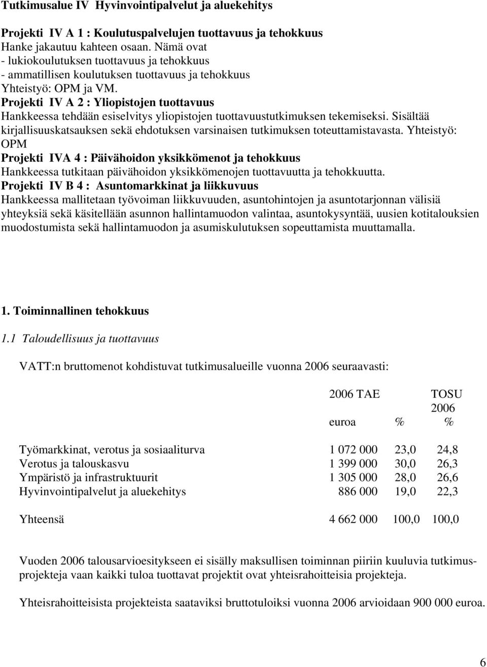 Projekti IV A 2 : Yliopistojen tuottavuus Hankkeessa tehdään esiselvitys yliopistojen tuottavuustutkimuksen tekemiseksi.