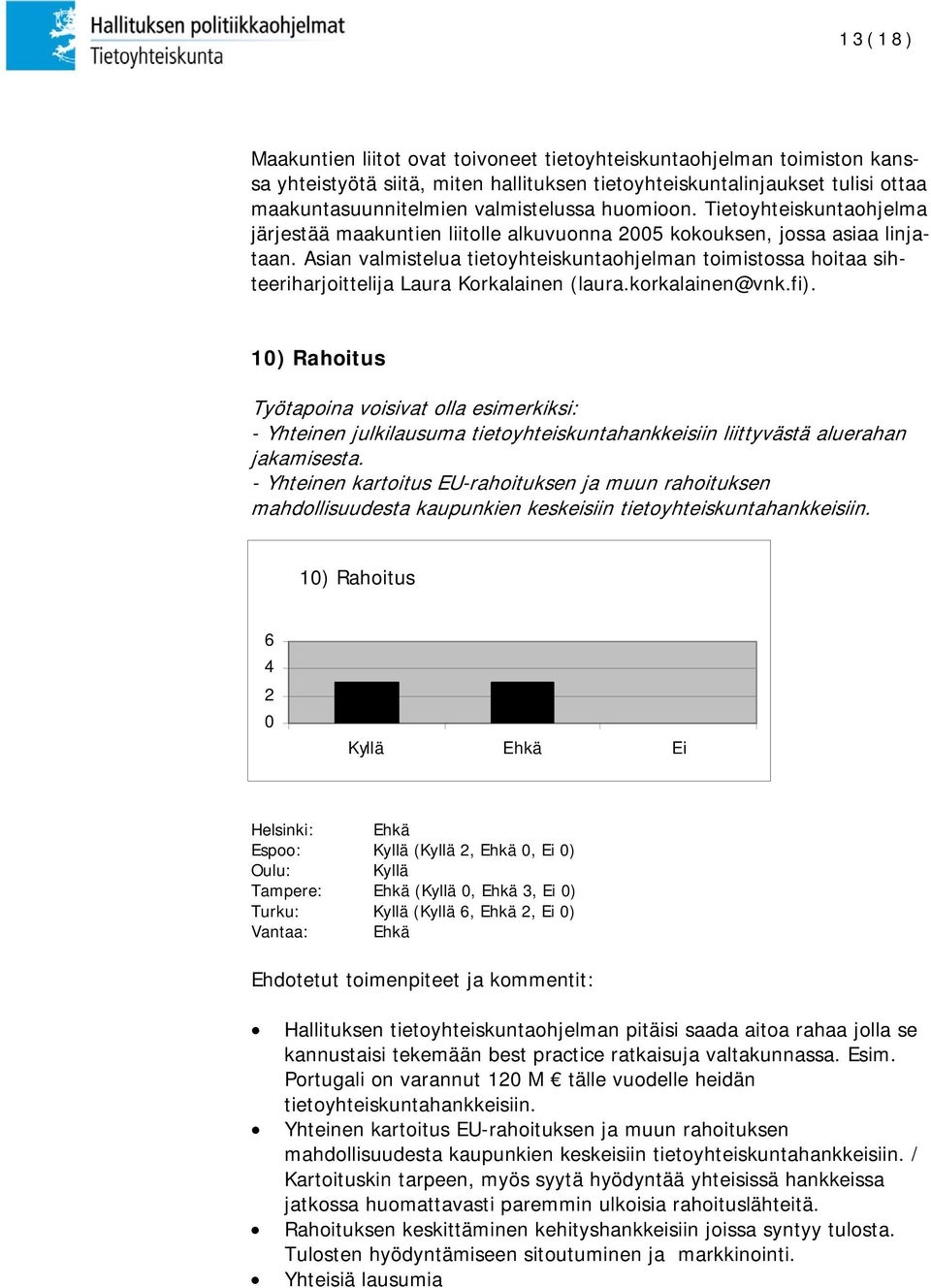 Asian valmistelua tietoyhteiskuntaohjelman toimistossa hoitaa sihteeriharjoittelija Laura Korkalainen (laura.korkalainen@vnk.fi).