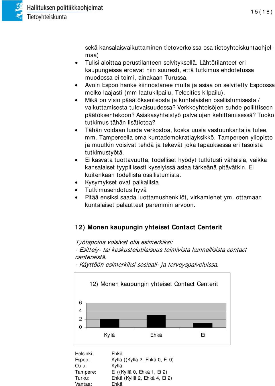 Avoin Espoo hanke kiinnostanee muita ja asiaa on selvitetty Espoossa melko laajasti (mm laatukilpailu, Telecities kilpailu).