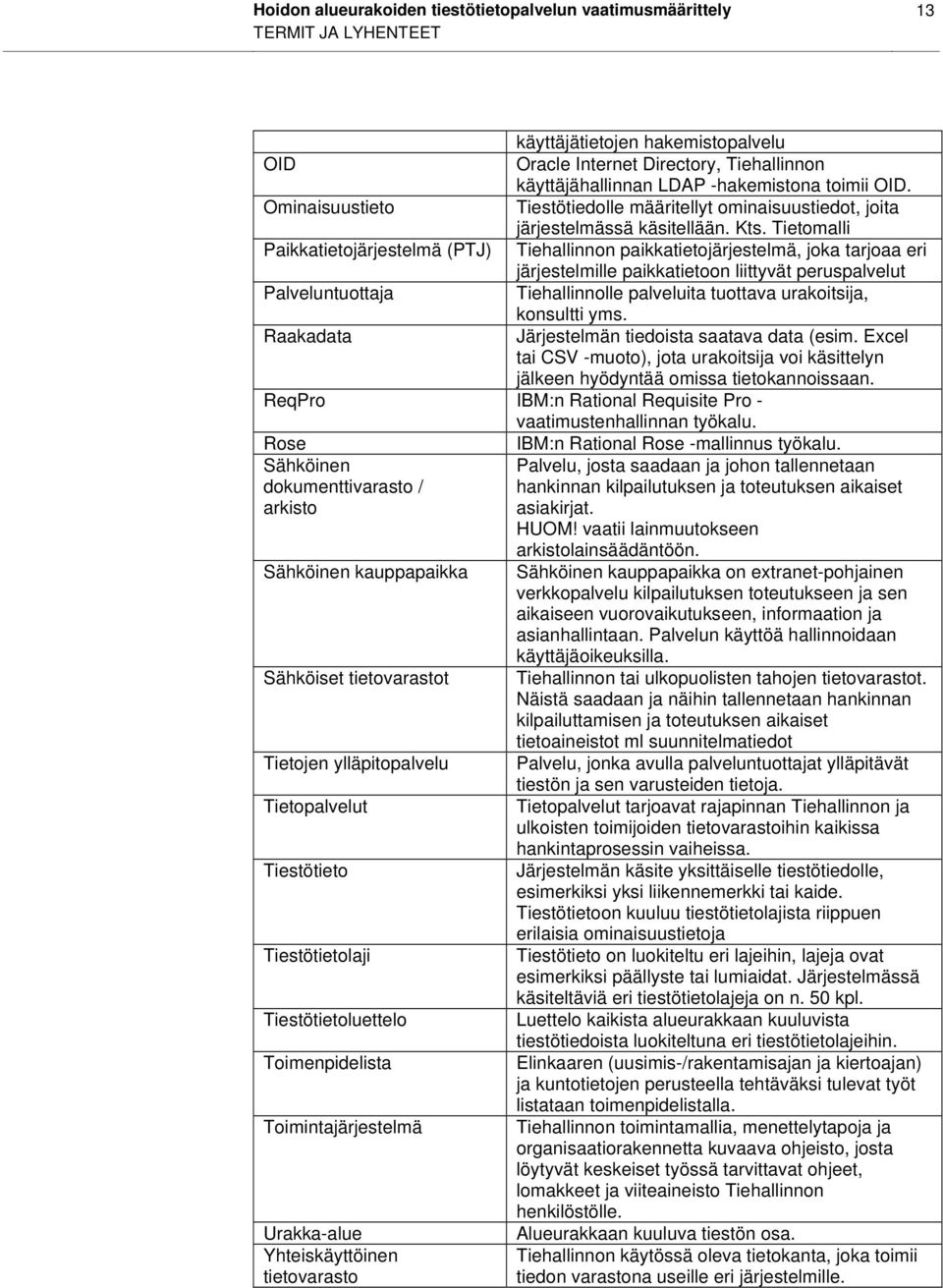 Tietomalli Paikkatietojärjestelmä (PTJ) Tiehallinnon paikkatietojärjestelmä, joka tarjoaa eri järjestelmille paikkatietoon liittyvät peruspalvelut Palveluntuottaja Tiehallinnolle palveluita tuottava