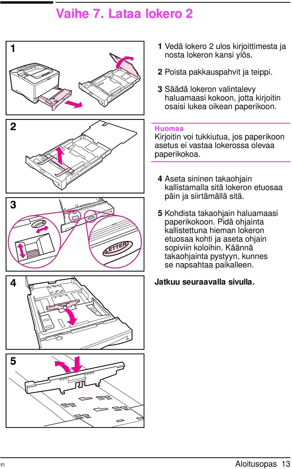 Kirjoitin voi tukkiutua, jos paperikoon asetus ei vastaa lokerossa olevaa paperikokoa.