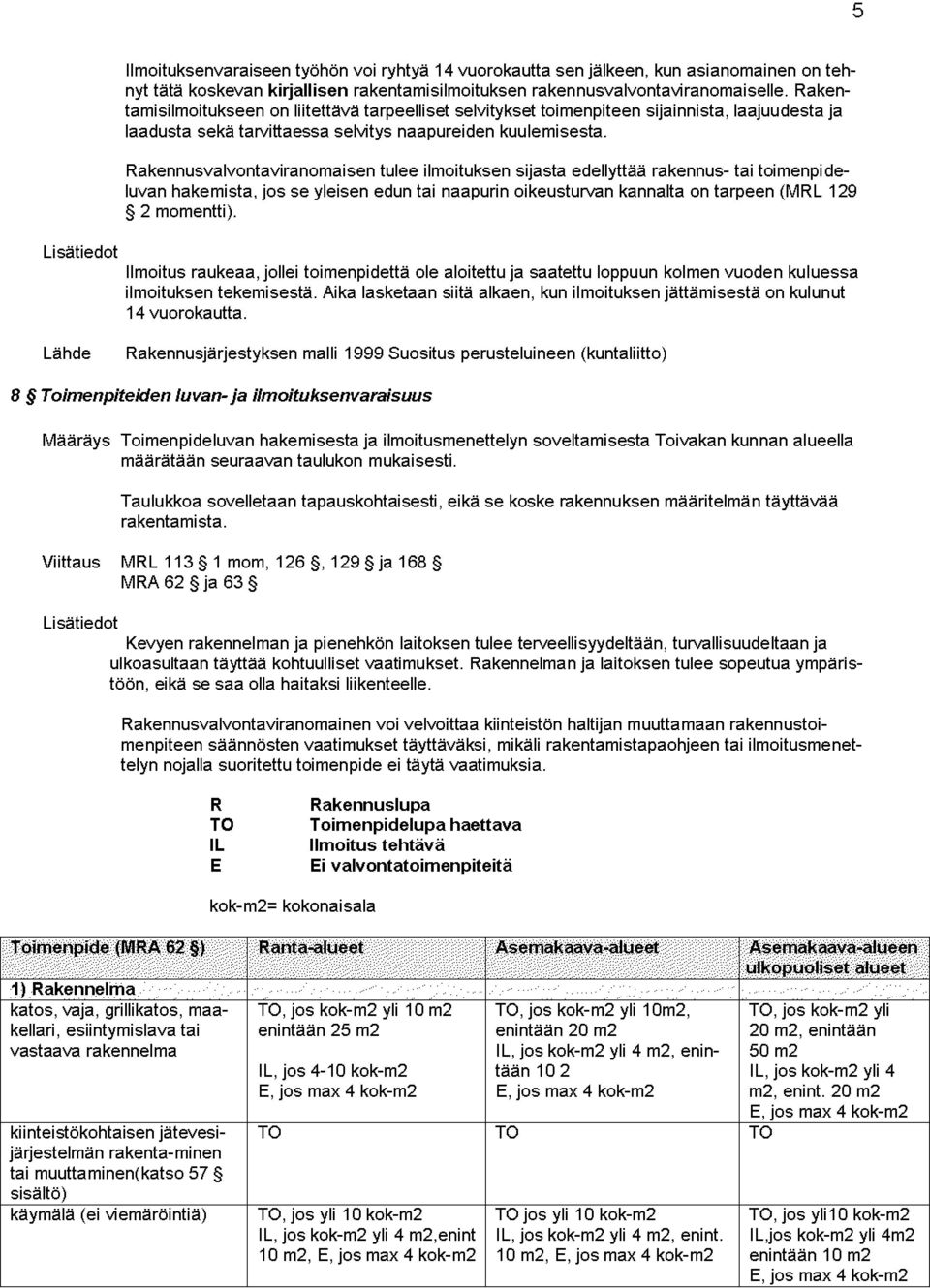 Rakennusvalvontaviranomaisen tulee ilmoituksen sijasta edellyttää rakennus- tai toimenpideluvan hakemista, jos se yleisen edun tai naapurin oikeusturvan kannalta on tarpeen (MRL 129 2 momentti).