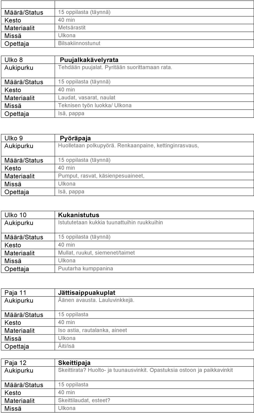 Renkaanpaine, kettinginrasvaus, Pumput, rasvat, käsienpesuaineet, Isä, pappa Ulko 10 Kukanistutus Istututetaan kukkia tuunattuihin ruukkuihin