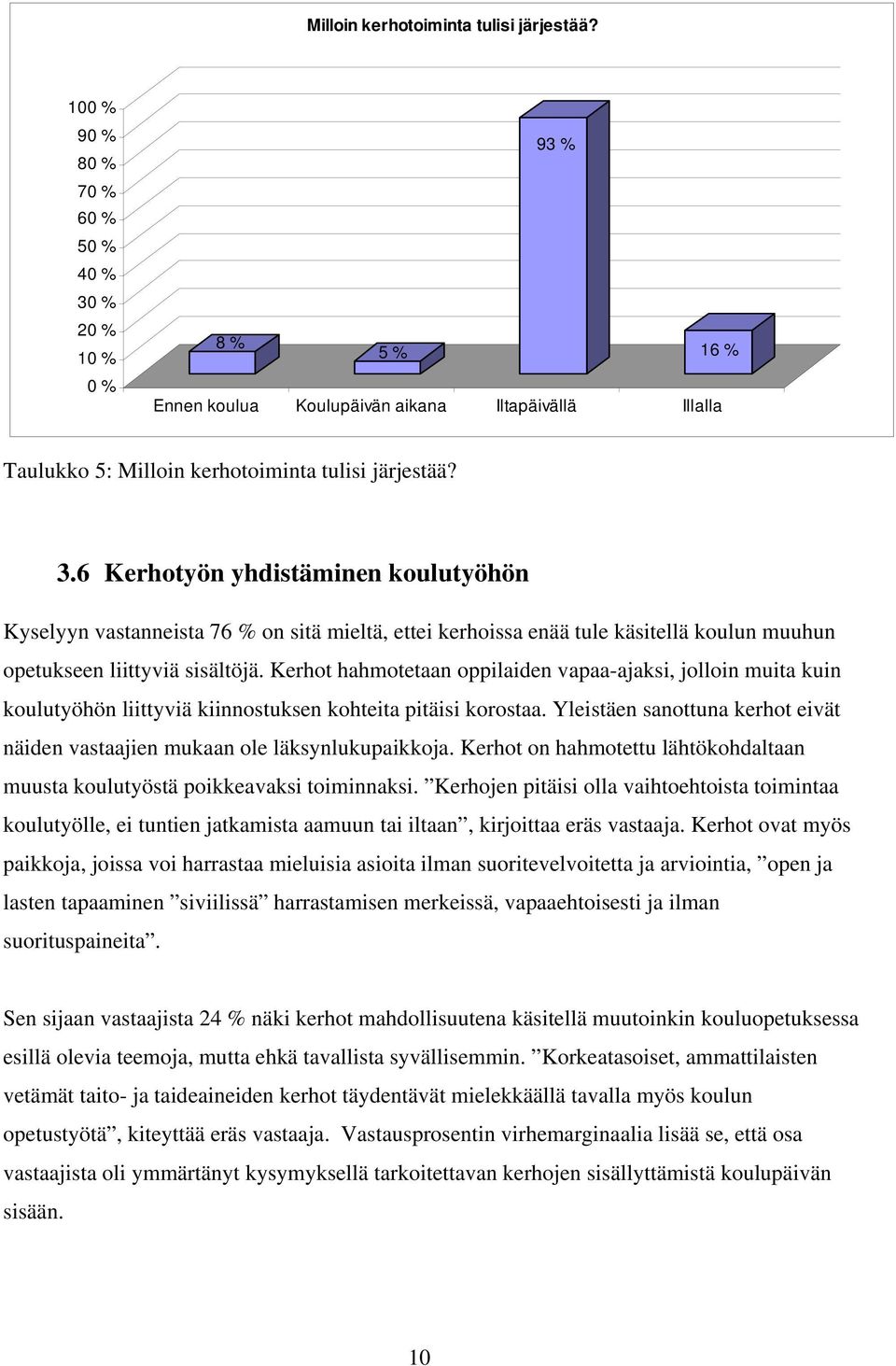 6 Kerhotyön yhdistäminen koulutyöhön Kyselyyn vastanneista 76 % on sitä mieltä, ettei kerhoissa enää tule käsitellä koulun muuhun opetukseen liittyviä sisältöjä.