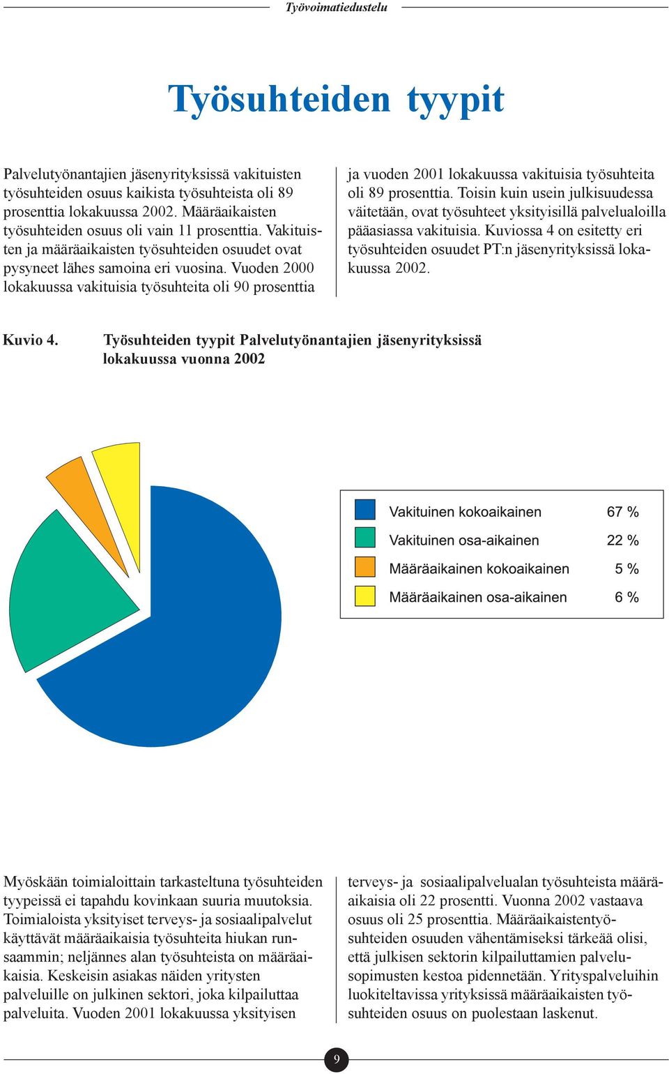 Vuoden 2000 lokakuussa vakituisia työsuhteita oli 90 prosenttia ja vuoden 2001 lokakuussa vakituisia työsuhteita oli 89 prosenttia.