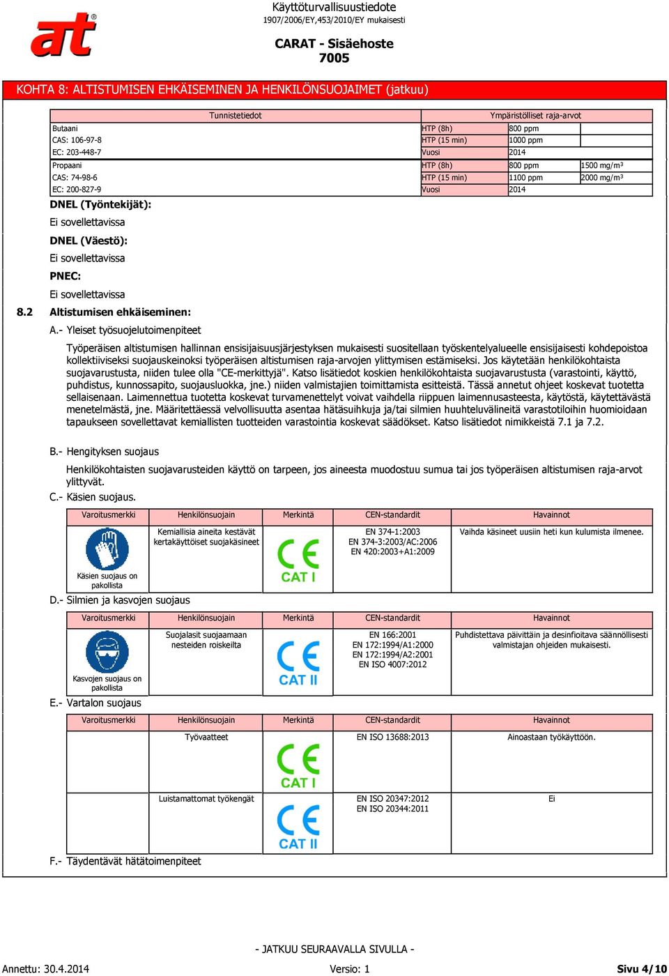 - Yleiset työsuojelutoimenpiteet Tunnistetiedot HTP (8h) HTP (15 min) Vuosi HTP (8h) HTP (15 min) Vuosi Ympäristölliset raja-arvot 800 ppm 1000 ppm 2014 800 ppm 1100 ppm 2014 1500 mg/m³ 2000 mg/m³