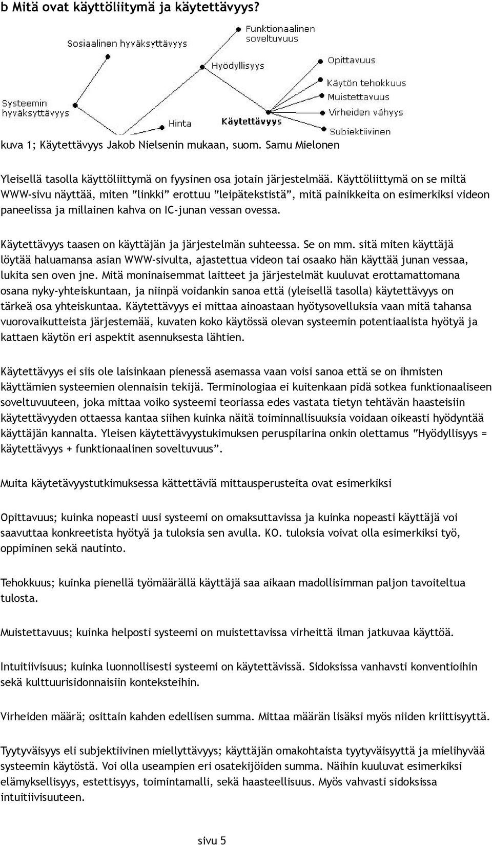 Käytettävyys taasen on käyttäjän ja järjestelmän suhteessa. Se on mm.