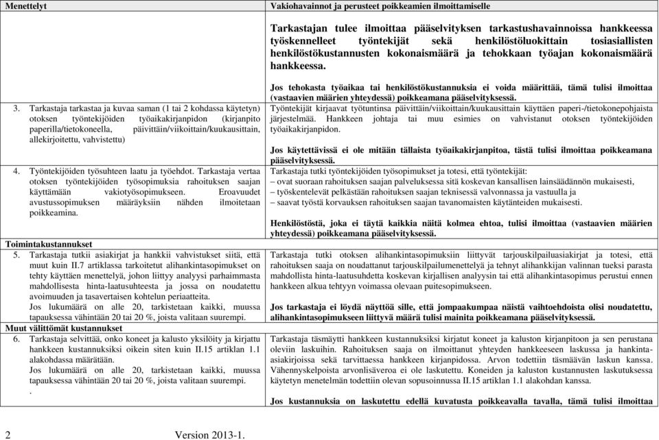 Tarkastaja tarkastaa ja kuvaa saman (1 tai 2 kohdassa käytetyn) otoksen työntekijöiden työaikakirjanpidon (kirjanpito paperilla/tietokoneella, päivittäin/viikoittain/kuukausittain, allekirjoitettu,