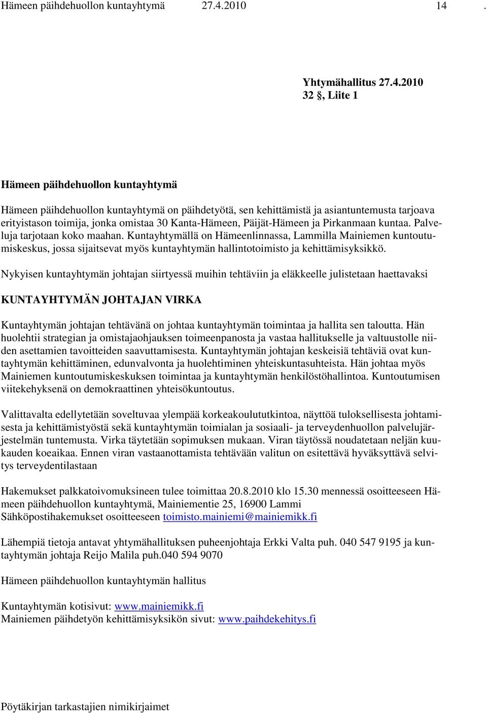 Yhtymähallitus 27.4.