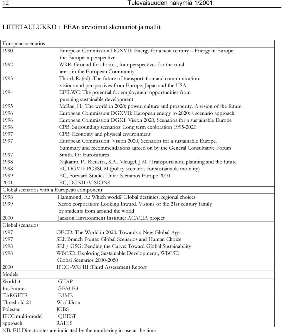 (ed) :The future of transportation and communication, visions and perspectives from Europe, Japan and the USA 1994 EFILWC: The potential for employment opportunities from pursuing sustainable