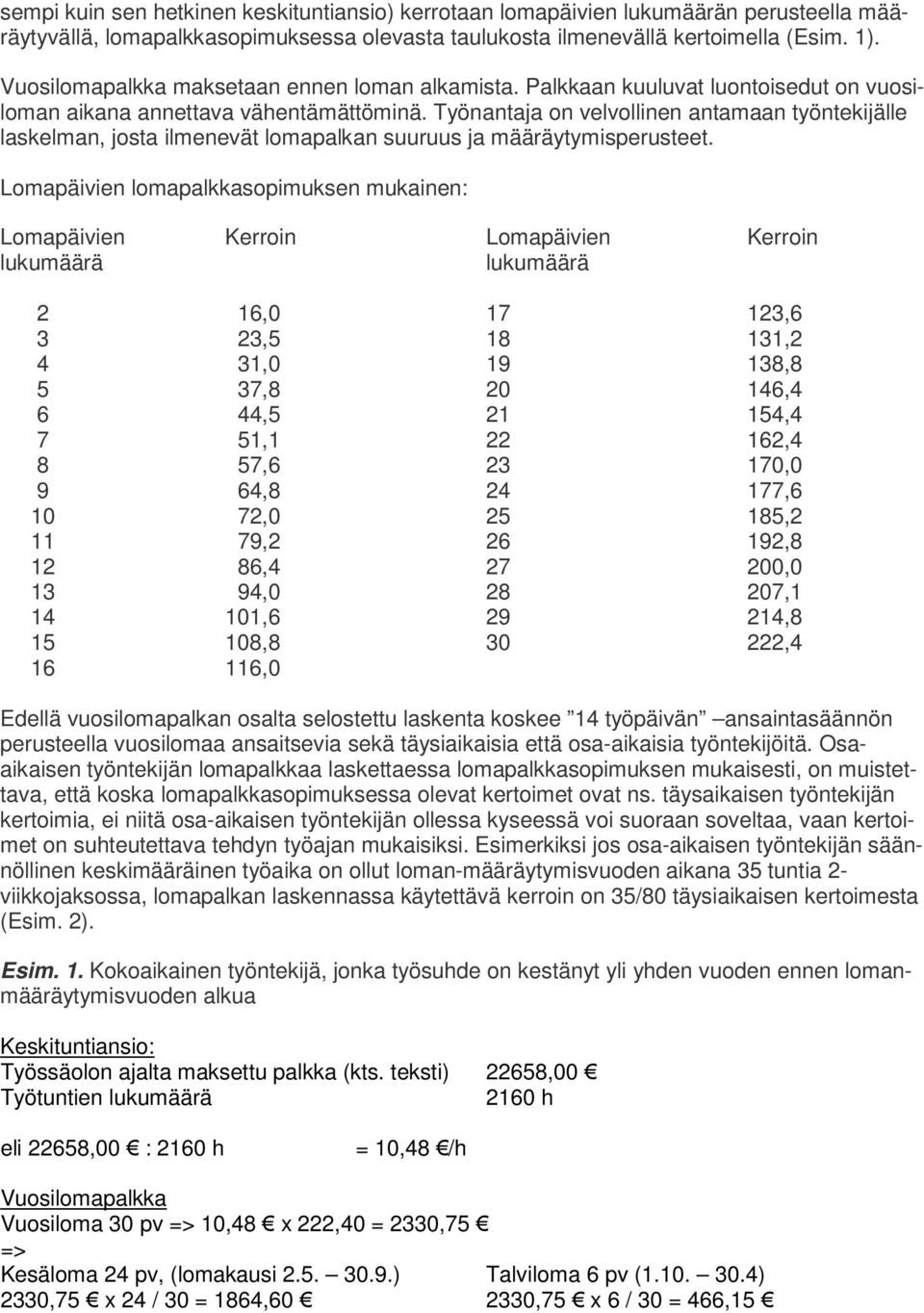 Työnantaja on velvollinen antamaan työntekijälle laskelman, josta ilmenevät lomapalkan suuruus ja määräytymisperusteet.