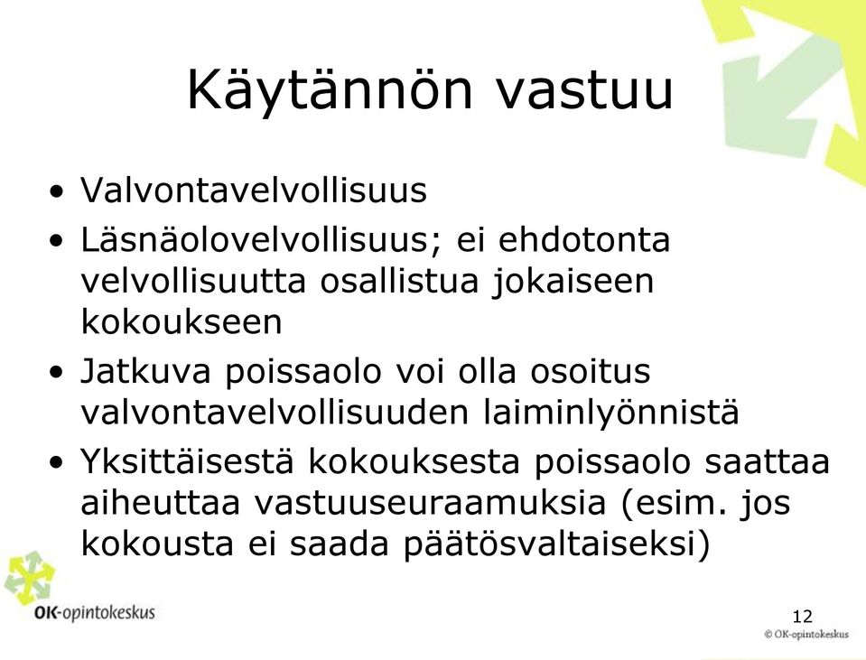 osoitus valvontavelvollisuuden laiminlyönnistä Yksittäisestä kokouksesta