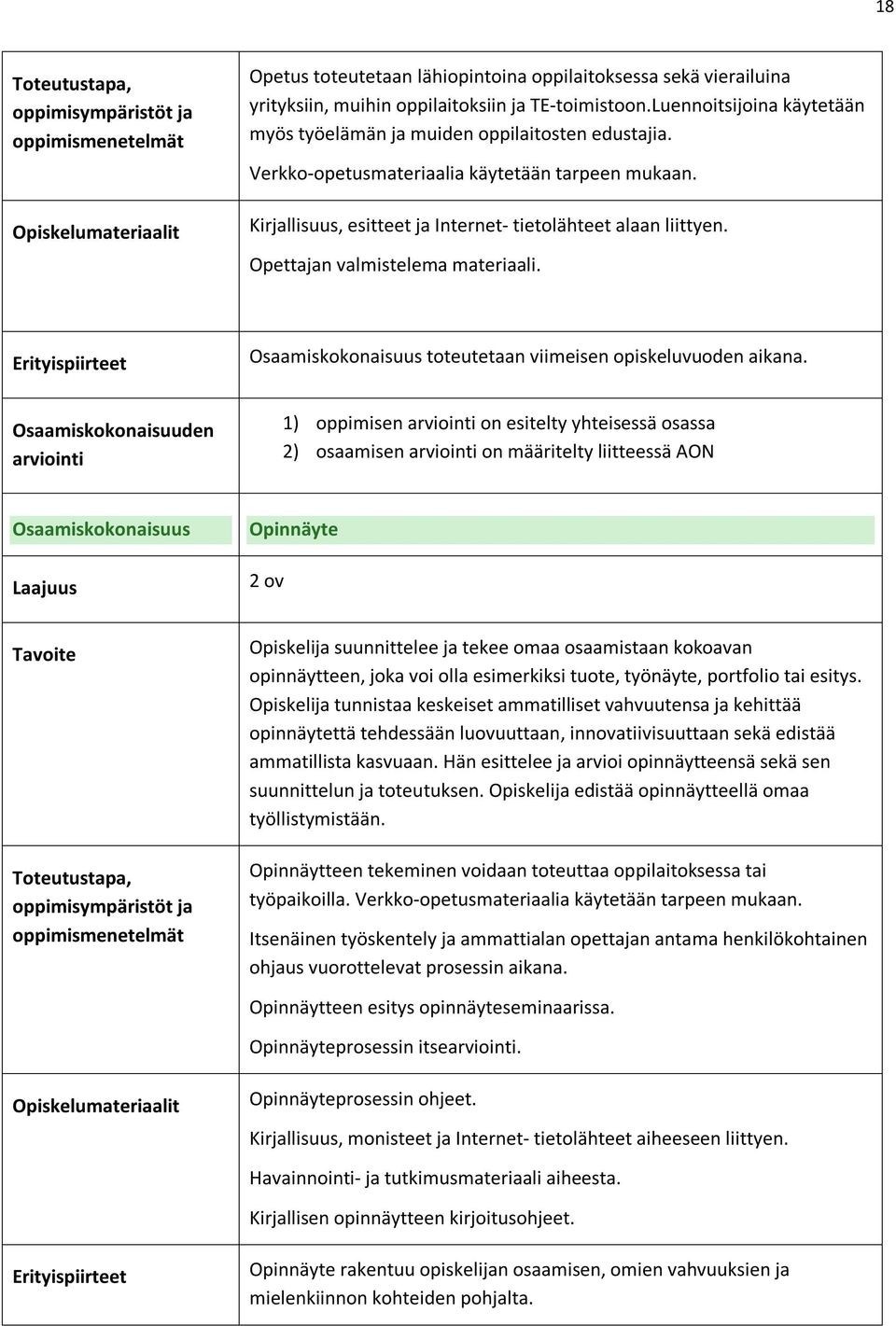 2) osaamisen on määritelty liitteessä AON Opinnäyte 2 ov Opiskelija suunnittelee ja tekee omaa osaamistaan kokoavan opinnäytteen, joka voi olla esimerkiksi tuote, työnäyte, portfolio tai esitys.