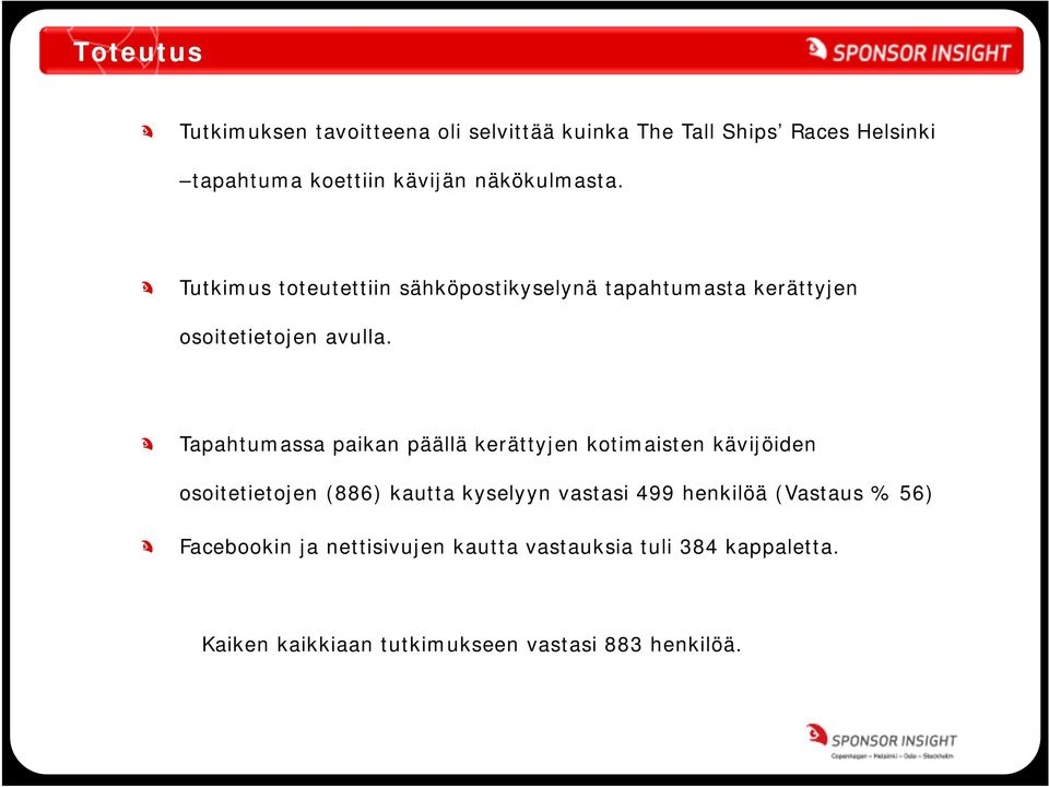 Tapahtumassa paikan päällä kerättyjen kotimaisten kävijöiden osoitetietojen (886) kautta kyselyyn vastasi 499