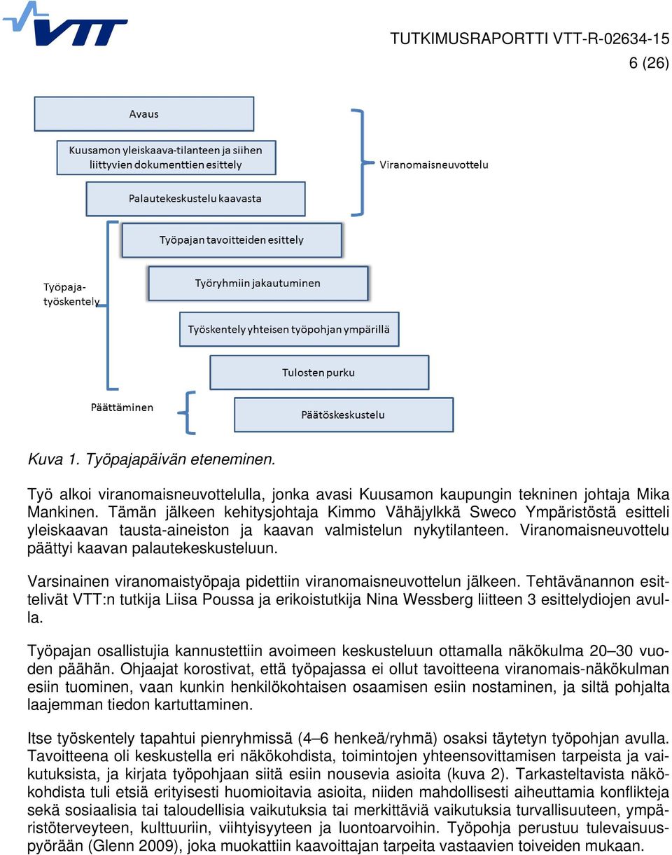 Varsinainen viranomaistyöpaja pidettiin viranomaisneuvottelun jälkeen. Tehtävänannon esittelivät VTT:n tutkija Liisa Poussa ja erikoistutkija Nina Wessberg liitteen 3 esittelydiojen avulla.