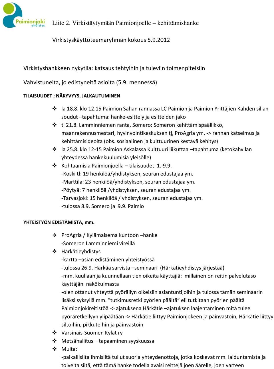 15 Paimion Sahan rannassa LC Paimion ja Paimion Yrittäjien Kahden sillan soudut tapahtuma: hanke-esittely ja esitteiden jako ti 21.8.