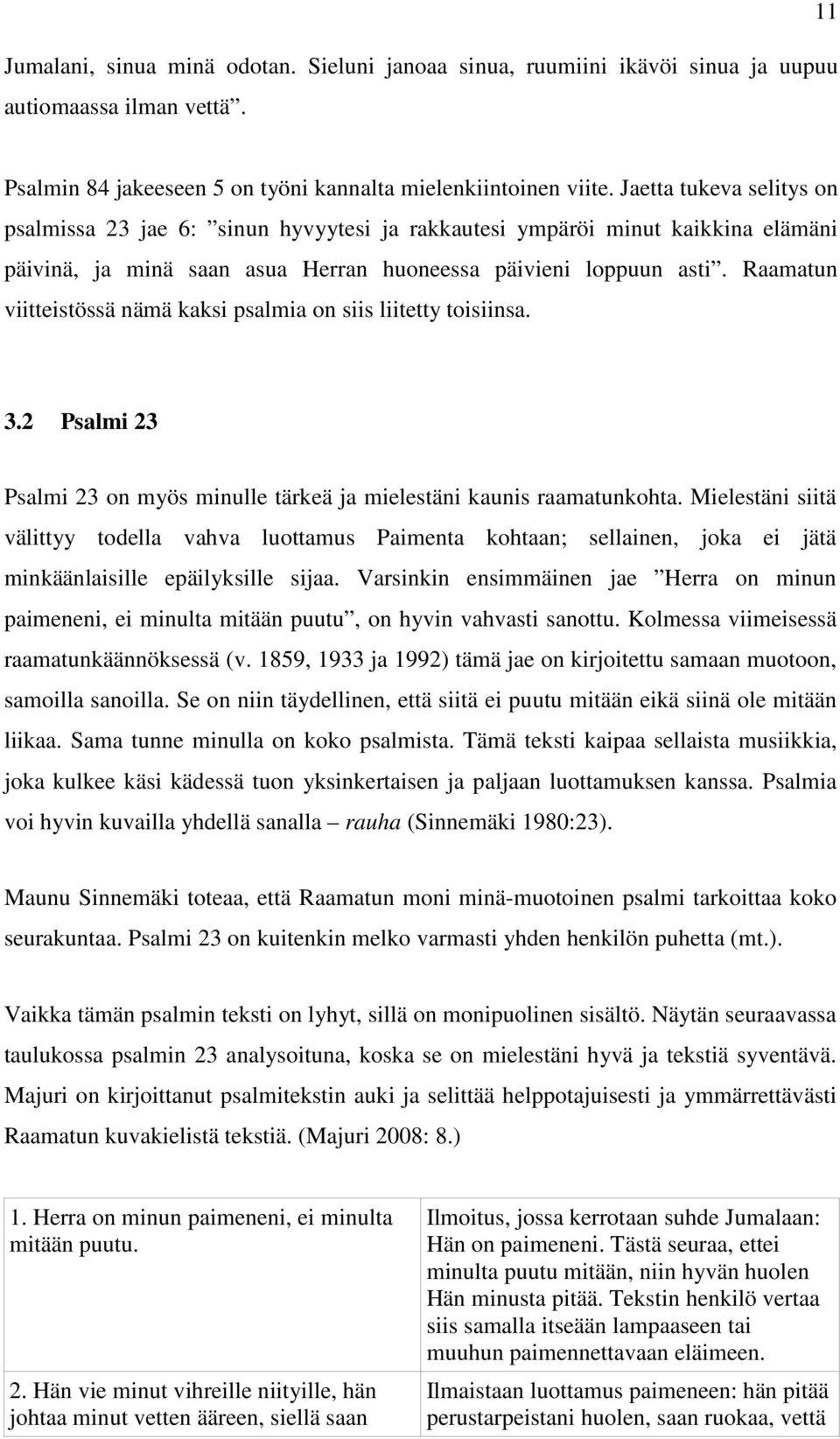 Raamatun viitteistössä nämä kaksi psalmia on siis liitetty toisiinsa. 3.2 Psalmi 23 Psalmi 23 on myös minulle tärkeä ja mielestäni kaunis raamatunkohta.