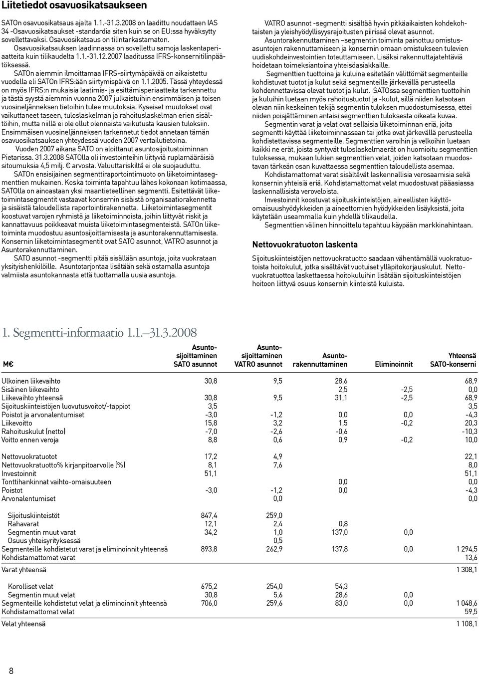 SATOn aiemmin ilmoittamaa IFRS-siirtymäpäivää on aikaistettu vuodella eli SATOn IFRS:ään siirtymispäivä on 1.1.2005.