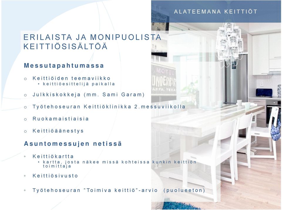 messuviikolla Ruokamaistiaisia Keittiöäänestys Asuntomessujen netissä Keittiökartta kartta, josta näkee