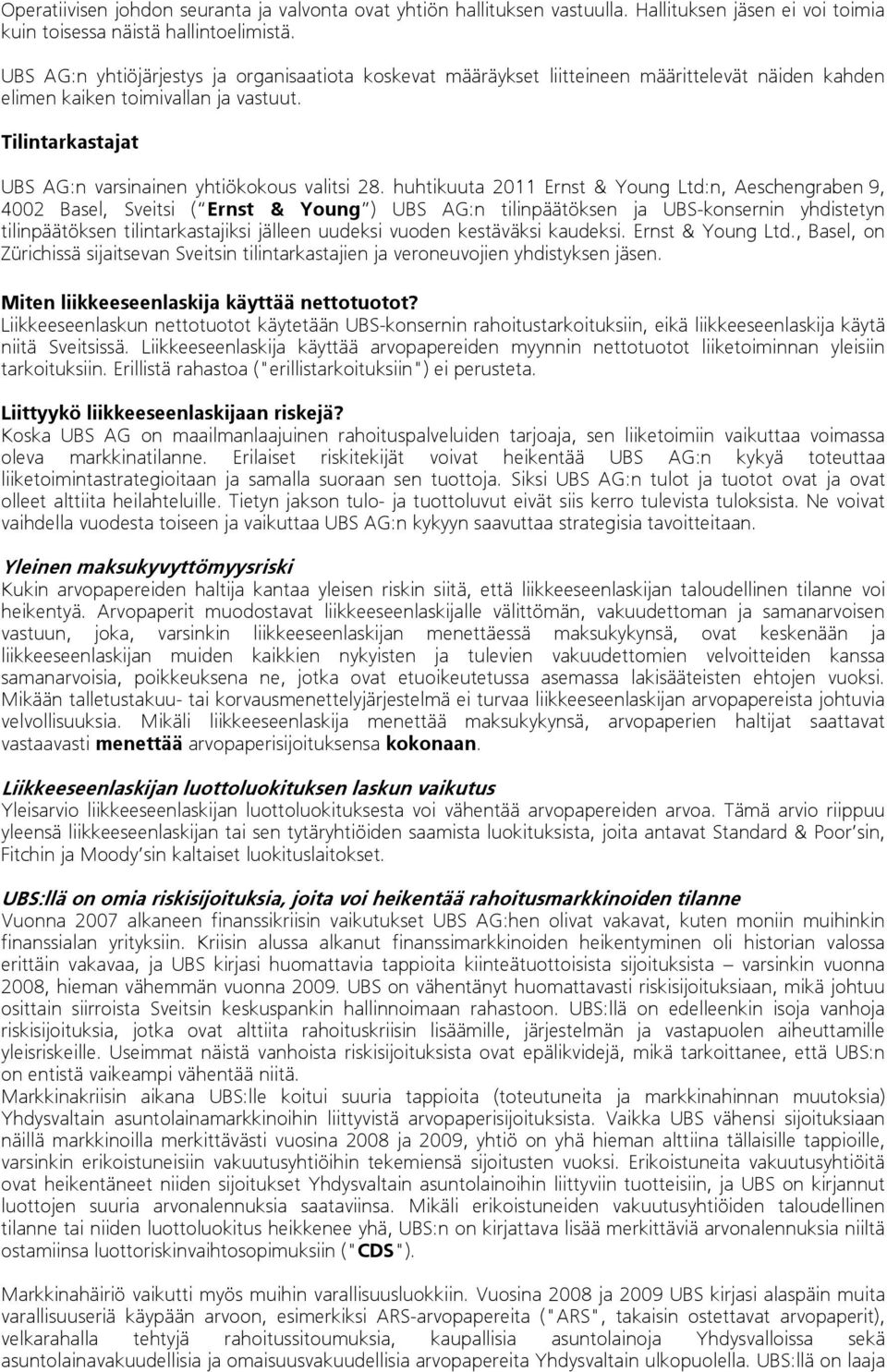Tilintarkastajat UBS AG:n varsinainen yhtiökokous valitsi 28.