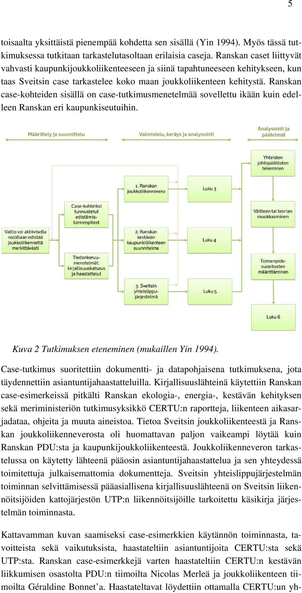 Ranskan case-kohteiden sisällä on case-tutkimusmenetelmää sovellettu ikään kuin edelleen Ranskan eri kaupunkiseutuihin. Kuva 2 Tutkimuksen eteneminen (mukaillen Yin 1994).