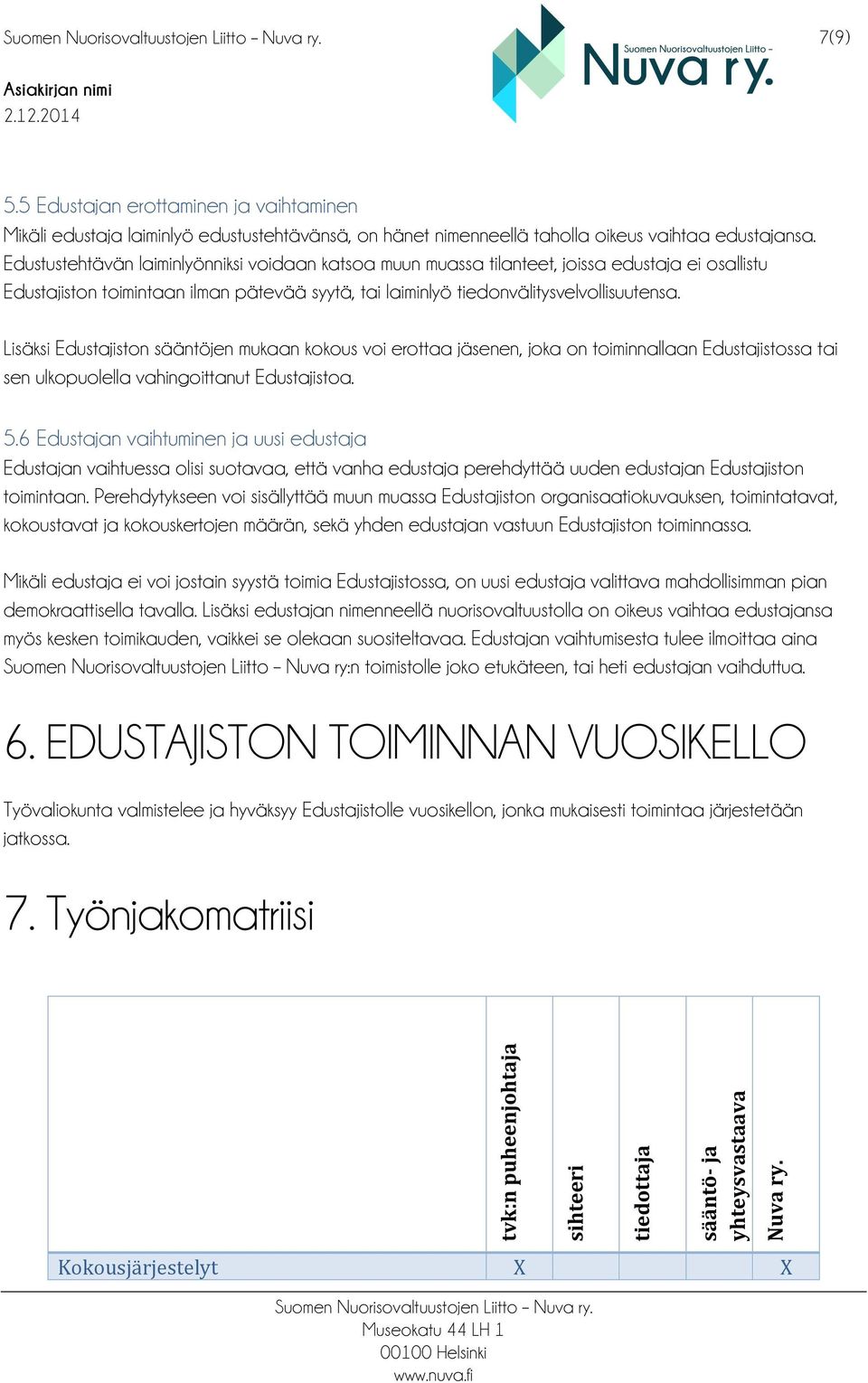 Lisäksi Edustajiston sääntöjen mukaan kokous voi erottaa jäsenen, joka on toiminnallaan Edustajistossa tai sen ulkopuolella vahingoittanut Edustajistoa. 5.