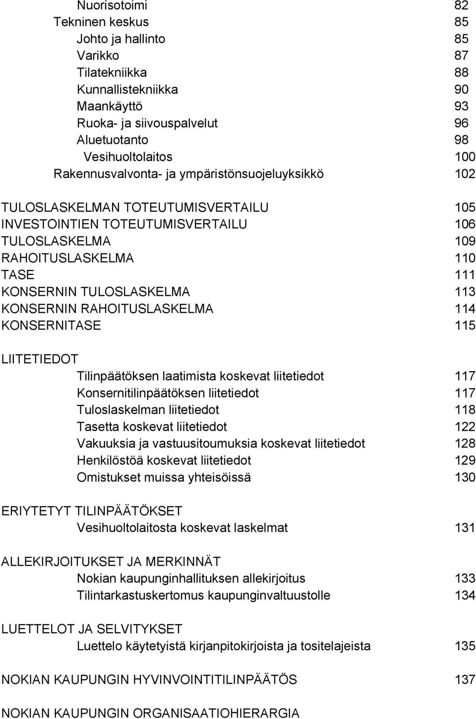 113 KONSERNIN RAHOITUSLASKELMA 114 KONSERNITASE 115 LIITETIEDOT Tilinpäätöksen laatimista koskevat liitetiedot 117 Konsernitilinpäätöksen liitetiedot 117 Tuloslaskelman liitetiedot 118 Tasetta