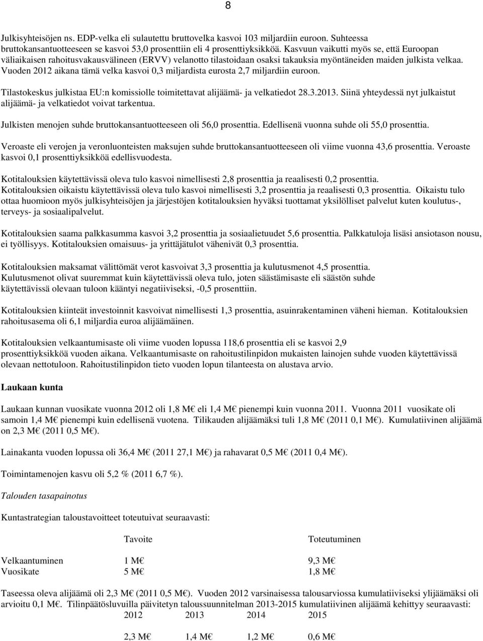 Vuoden 2012 aikana tämä velka kasvoi 0,3 miljardista eurosta 2,7 miljardiin euroon. Tilastokeskus julkistaa EU:n komissiolle toimitettavat alijäämä- ja velkatiedot 28.3.2013.