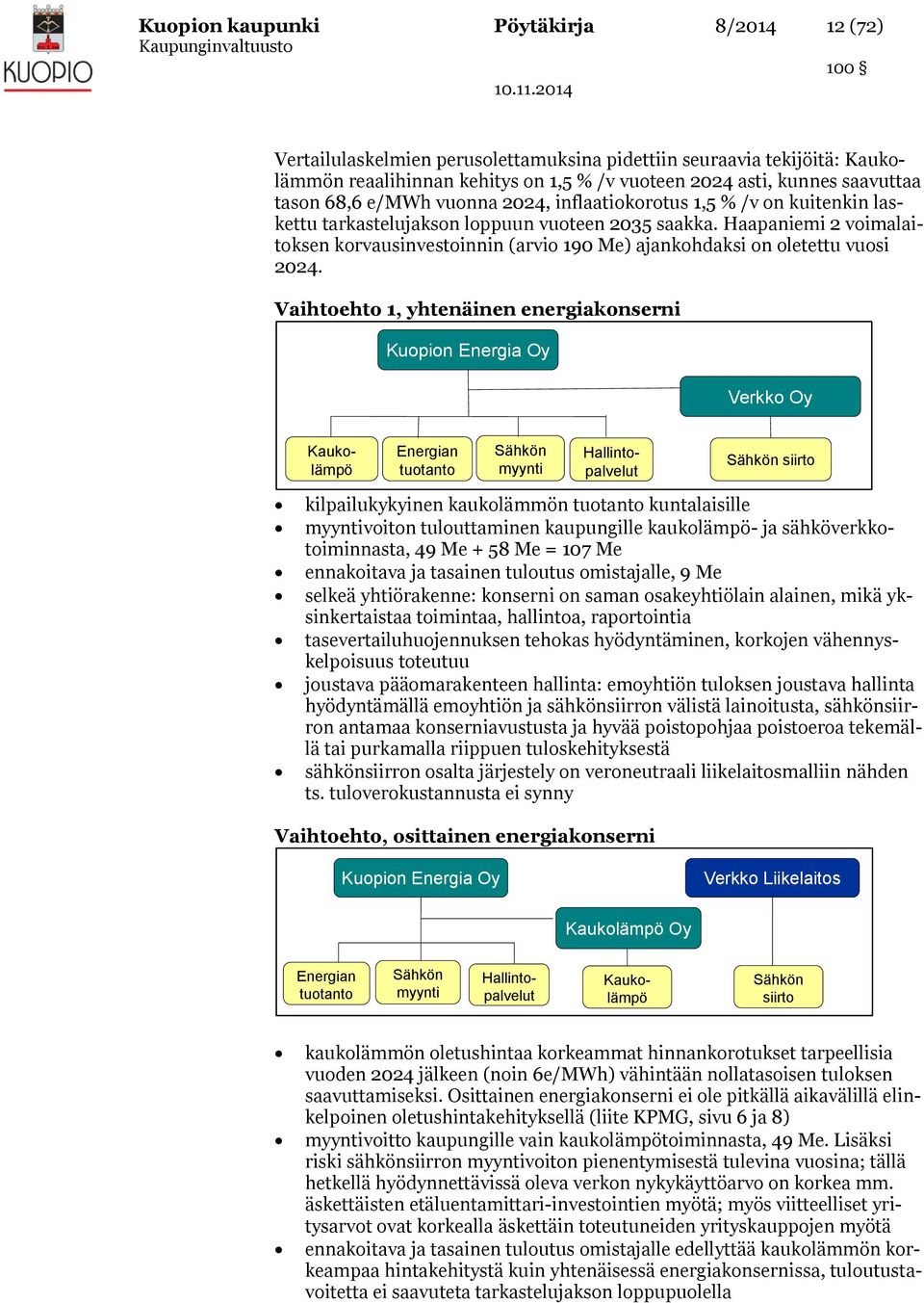 Haapaniemi 2 voimalaitoksen korvausinvestoinnin (arvio 190 Me) ajankohdaksi on oletettu vuosi 2024.