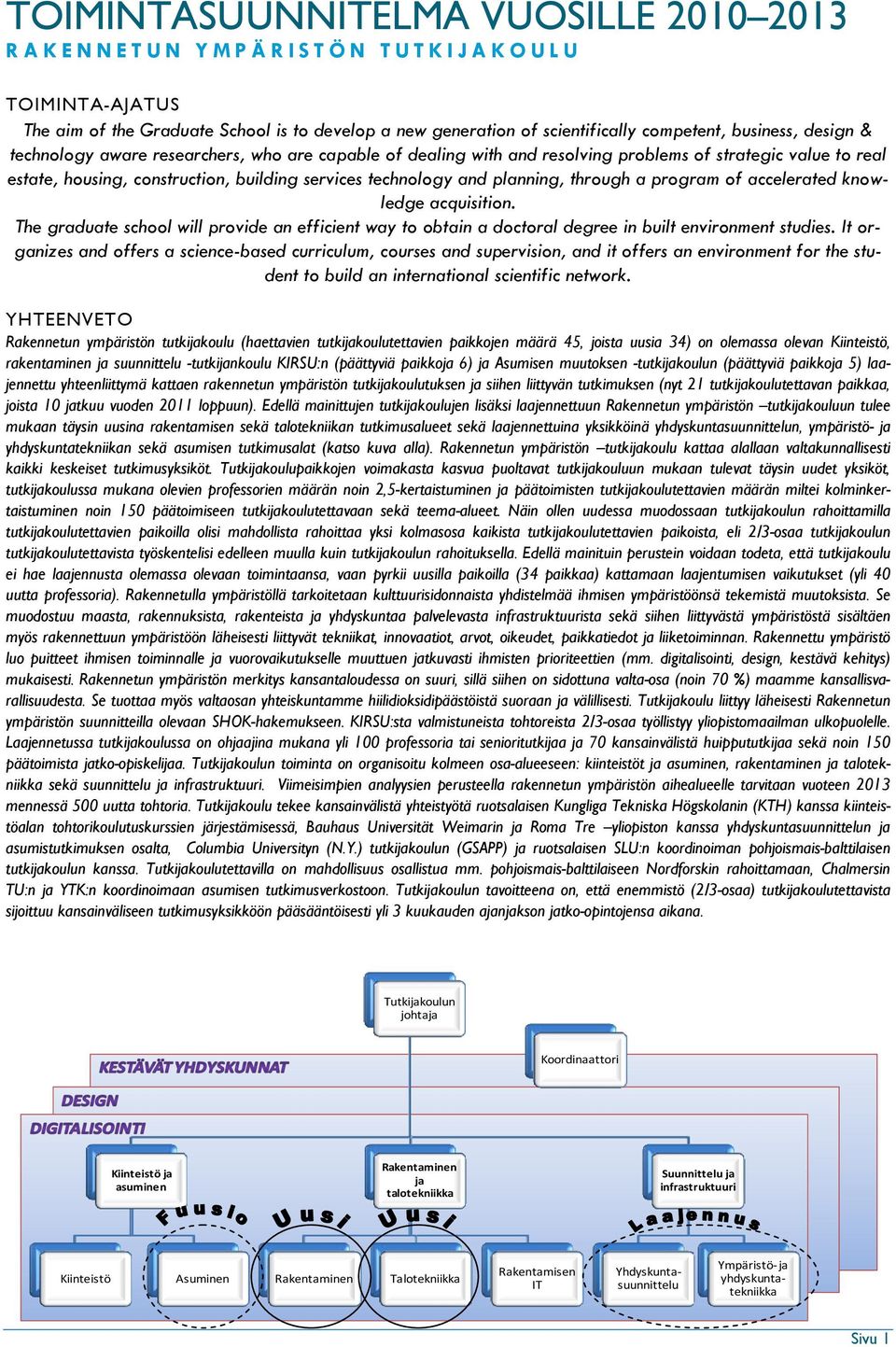 program of accelerated knowledge acquisition. The graduate school will provide an efficient way to obtain a doctoral degree in built environment studies.