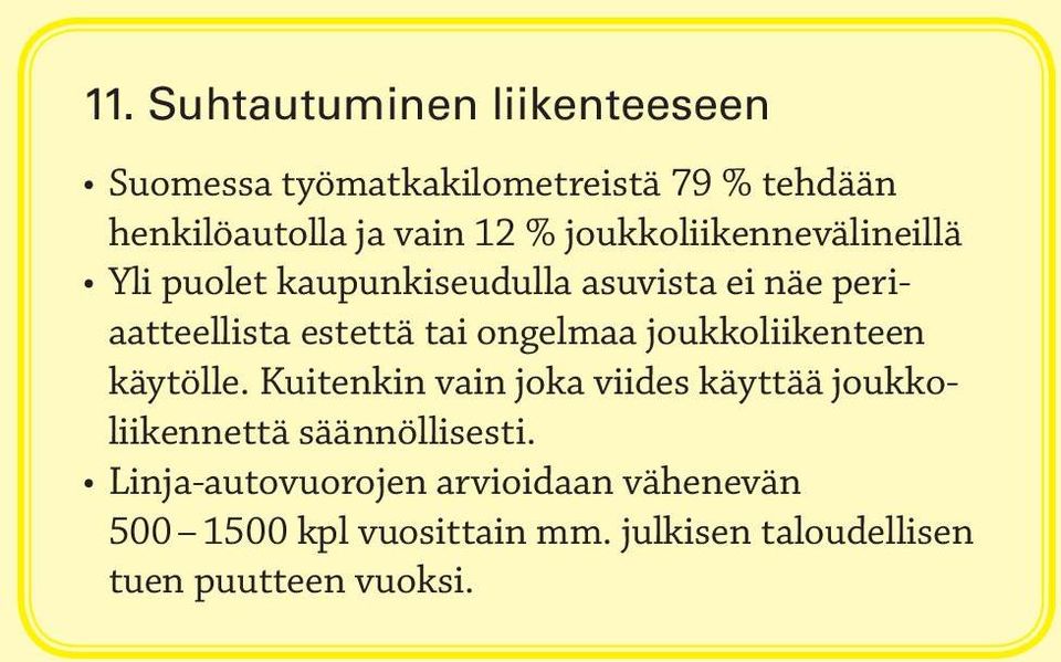 ongelmaa joukkoliikenteen käytölle. Kuitenkin vain joka viides käyttää joukkoliikennettä säännöllisesti.