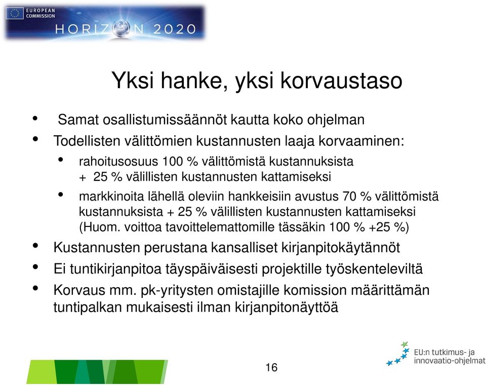 % välillisten kustannusten kattamiseksi (Huom.