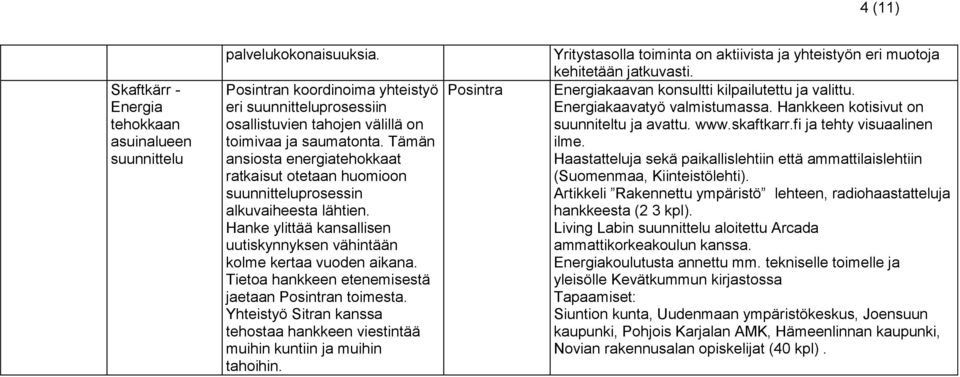 Tietoa hankkeen etenemisestä jaetaan n toimesta. Yhteistyö Sitran kanssa tehostaa hankkeen viestintää muihin kuntiin ja muihin tahoihin.