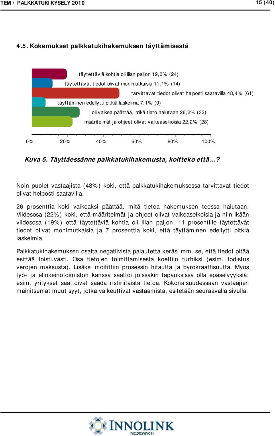 Kokemukset palkkatukihakemuksen täyttämisestä täytettäviä kohtia oli liian paljon 19,0% (24) täytettävät tiedot olivat monimutkaisia 11,1% (14) tarvittavat tiedot olivat helposti saatavilla 48,4%