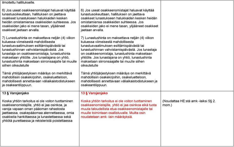 7) Lunastushinta on maksettava neljän (4) viikon kuluessa viimeisestä mahdollisesta lunastusvaatimuksen esittämispäivästä tai lunastushinnan vahvistamispäivästä.