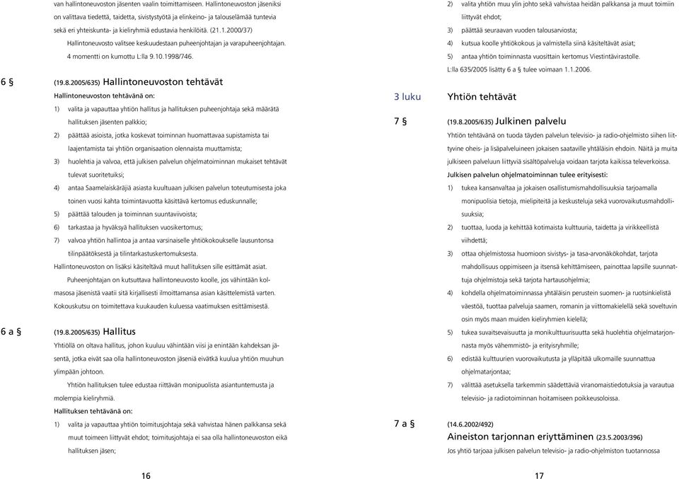 1.2000/37) Hallintoneuvosto valitsee keskuudestaan puheenjohtajan ja varapuheenjohtajan. 4 momentti on kumottu L:lla 9.10.1998/