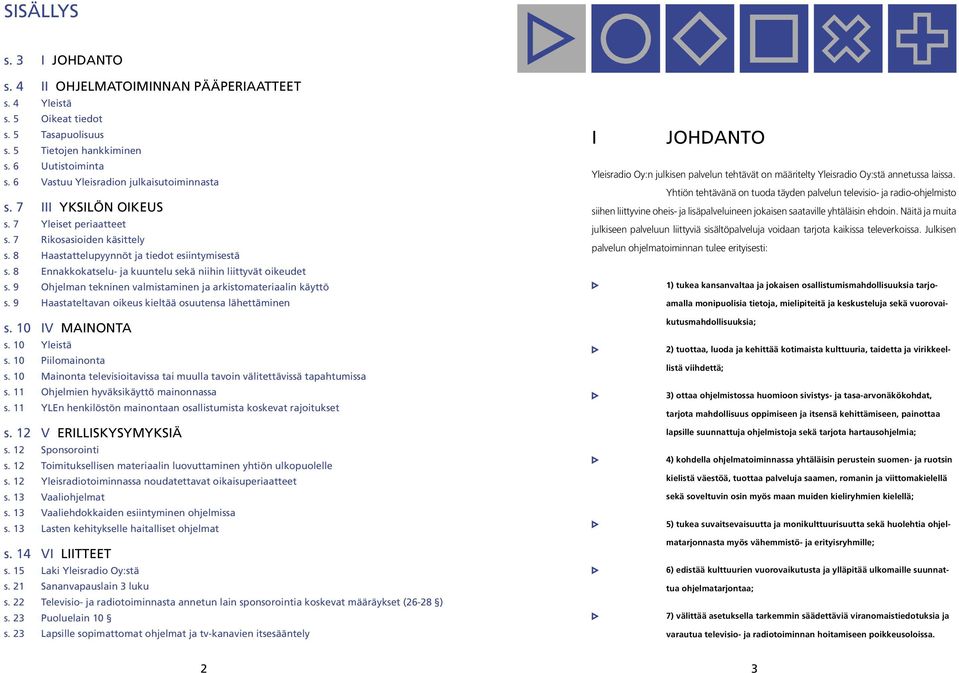 8 Ennakkokatselu- ja kuuntelu sekä niihin liittyvät oikeudet s. 9 Ohjelman tekninen valmistaminen ja arkistomateriaalin käyttö s. 9 Haastateltavan oikeus kieltää osuutensa lähettäminen s.