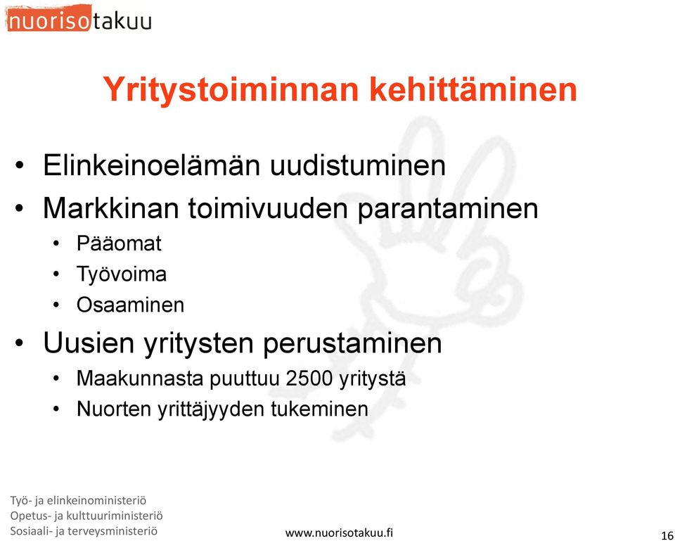 puuttuu 2500 yritystä Nuorten yrittäjyyden tukeminen Työ- ja elinkeinoministeriö