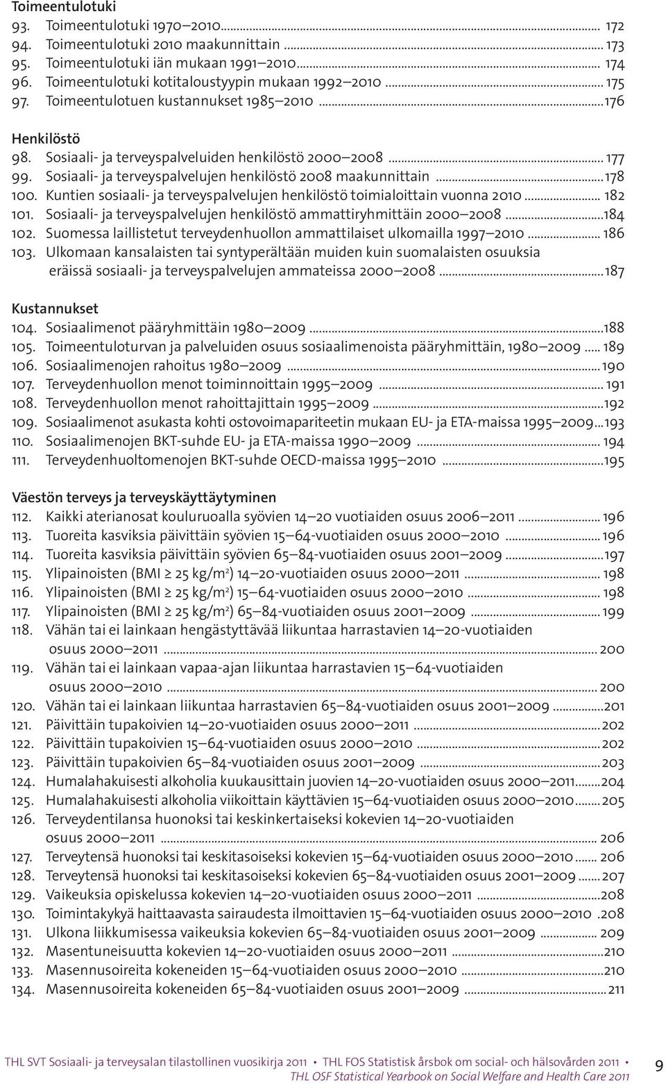 Sosiaali- ja terveyspalvelujen henkilöstö 2008 maakunnittain...178 100. Kuntien sosiaali- ja terveyspalvelujen henkilöstö toimialoittain vuonna 2010... 182 101.