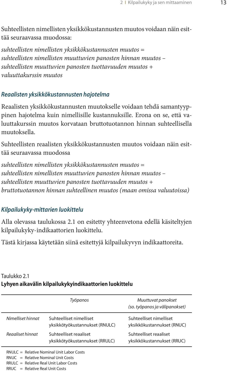 hajotelma kuin nimelliille kutannukille. Erona on e, että valuuttakurin muuto korvataan bruttotuotannon hinnan uhteelliella muutokella.