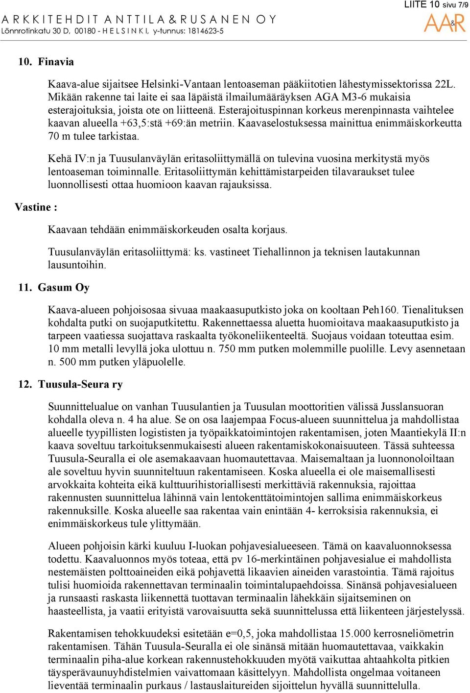 Esterajoituspinnan korkeus merenpinnasta vaihtelee kaavan alueella +63,5:stä +69:än metriin. Kaavaselostuksessa mainittua enimmäiskorkeutta 70 m tulee tarkistaa.