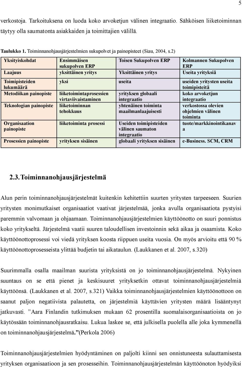 2) Yksityiskohdat Ensimmäisen Toisen Sukupolven ERP Kolmannen Sukupolven sukupolven ERP ERP Laajuus yksittäinen yritys Yksittäinen yritys Useita yrityksiä Toimipisteiden lukumäärä Metodiikan