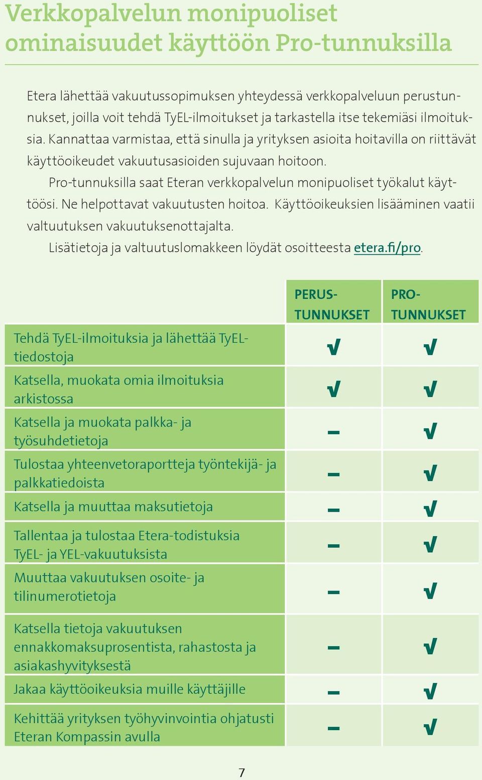 Pro-tunnuksilla saat Eteran verkkopalvelun monipuoliset työkalut käyttöösi. Ne helpottavat vakuutusten hoitoa. Käyttöoikeuksien lisääminen vaatii valtuutuksen vakuutuksenottajalta.