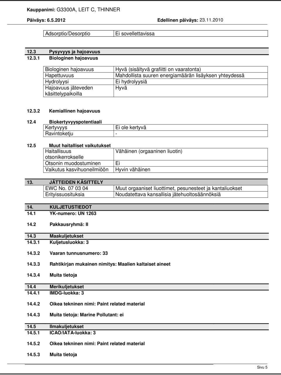 1 Biologinen hajoavuus Biologinen hajoavuus Hapettuvuus Hydrolyysi Hajoavuus jäteveden käsittelypaikoilla Hyvä (sisältyvä grafiitti on vaaratonta) Mahdollista suuren energiamäärän lisäyksen