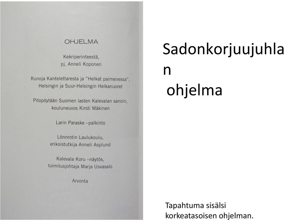 Tapahtuma sisälsi