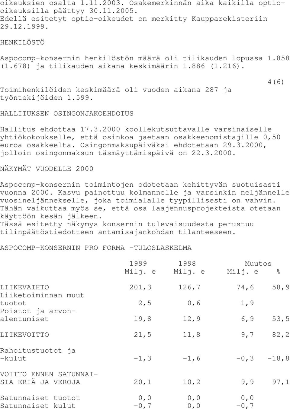 Toimihenkilöiden keskimäärä oli vuoden aikana 287 ja työntekijöiden 1.599. 4(6) HALLITUKSEN OSINGONJAKOEHDOTUS Hallitus ehdottaa 17.3.